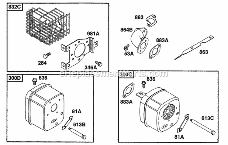 Muffler Grp Diagram and Parts List for  Briggs and Stratton Engine